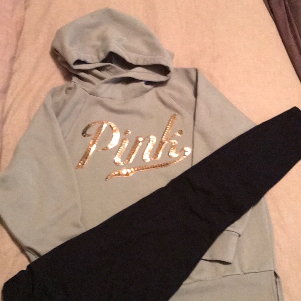Victoria PINK bling sequin hoody leggings set M